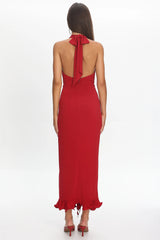 Ray Of Light Ruched Halterneck Maxi Dress Wine