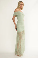 Gala Cut-Out Waist Lace Maxi Dress Sage