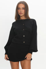 Azari Buttoned Knit Mini Dress Black