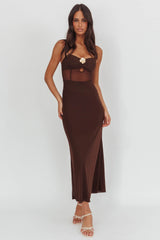 Such A Libra Sheer Bodice Maxi Dress Chocolate