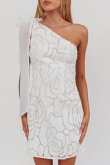 Camil One Shoulder Bow Mini Dress White