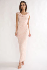 Evermore Cowl Neck Maxi Dress Floral Pink