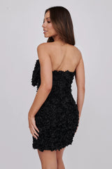 Ma Cherie Bow Bust Embellished Mini Dress Black