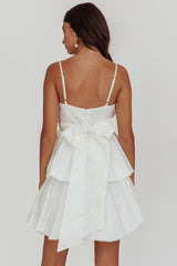Zilara Bubble Hem Bow Mini Dress Jacquard White