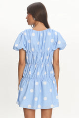 Antibes Tie Front Puff Sleeve Mini Dress Light Blue