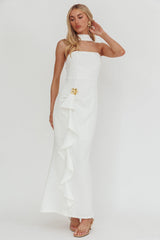 Selora Strapless Ruffle Maxi Dress White