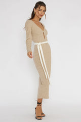 So Emotional Long Sleeve Cut-Out Knit Dress Oat