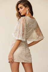 Lady Luck Cape Sleeve Wrap Dress Champagne