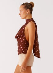 Stealing Love Scarf Top - Chocolate Strawberry Dot