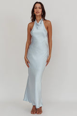 Sweetest Sundays Halterneck Open Back Dress Soft Blue
