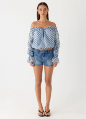 Tedara Top - Blue Mocha Dot