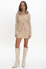 Odetta Ribbed Knit Mini Skirt Sand