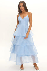Made For You Tiered Ruffle Midi Dress Blue