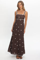 Teena Square Neckline Maxi Dress Print Chocolate