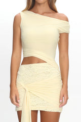 Moonlit Magic Asymmetric Neckline Mini Dress Yellow