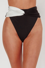 Monique High Waist Twist Bikini Bottom Black/Off White