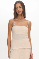 Mesa Bead Strap Knit Top Cream