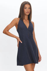 Elisabet Halter Neck Mini Dress Pinstripe Navy