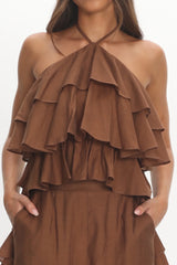 Darylyn Tiered Ruffle Top Chocolate