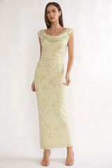 Evermore Cowl Neck Maxi Dress Floral Sage