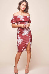 Alina Tiered Off Shoulder Dress Wine Base