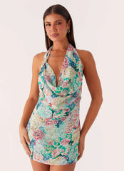 Laid-Back Cowl Mini Dress - Santorini Floral