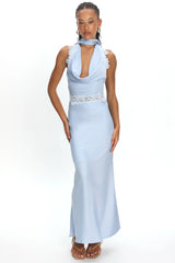 Scotlyn Applique Trim Halter Maxi Dress Blue