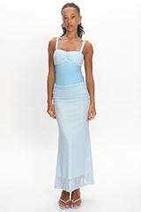 Maelle Contrast Bodice Ruched Maxi Dress Baby Blue