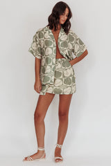 Ithaca Cherry Print Mini Wrap Skirt Sage Beige