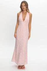 Ruelle Backless Halter Maxi Dress Sequin Blush