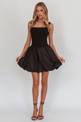 Like Art Square Neck Bubble Mini Dress Black