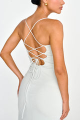 Rosilyn Split Ruffle Midi Dress Silver