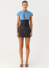 Harlee Poplin Suiting Top - Charcoal