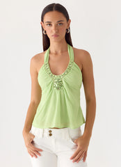 Never Stop Me Embellished Top - Lime