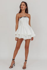 Paris Muse Ribbon Neckline Romper White