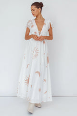Carnivale Angel Sleeve Maxi Dress White/Beige