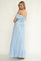 Hanalei Off-Shoulder Tied Bust Maxi Dress Light Blue