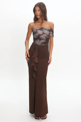 Gala One-Shoulder Ruffle Maxi Dress Brown