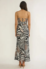 Floating Tied Low Back Maxi Dress Print Black/White