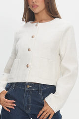 Beverly Hills Cropped Jacket Tweed White