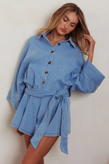 Daytona Beach Button-Up Romper Denim Blue