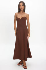 Infiniti Scalloped Sweethear Neckline Midi Dress Chocolate