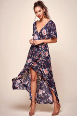 Cheri Floral Wrap Maxi Dress Navy