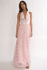 Lucerne Cowl Halter Maxi Dress Embellished Pink