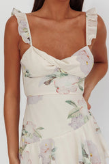 Veda Ruffle Strap Split Maxi Dress Magnolia Cream
