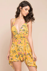 Brynna Floral Romper Yellow Mustard