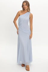 Anaisa Asymmetric Neckline Draped Maxi Dress Baby Blue