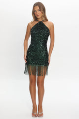 Limbo Sequin Fringe Mini Dress Green