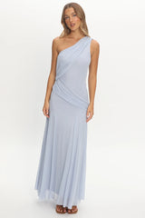 Anaisa Asymmetric Neckline Draped Maxi Dress Baby Blue