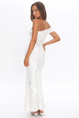 Gala One-Shoulder Maxi Dress Embellished White